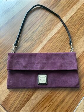 Dooney & Bourke Plum Suede Fold-Over Clutch with Strap